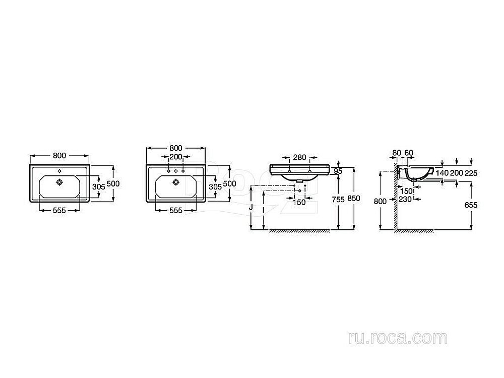 Раковина Roca Carmen 80 3270A0560 черная купить в интернет-магазине Sanbest