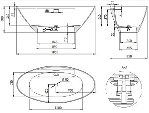 Ванна Salini DIVA S-Stone 178x85 102221M белая матовая купить в интернет-магазине Sanbest