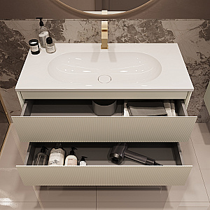 Тумба с раковиной Vincea Welle 100 VMC-2WL100MBG/VCB-13100W бежевая матовая/раковина белая для ванной в интернет-магазине Sanbest