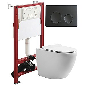 Унитаз подвесной Orange CI07-150W+APB144 безободковый, с крышкой микролифт, с инсталляцией, белый/кнопка черная купить в интернет-магазине Sanbest