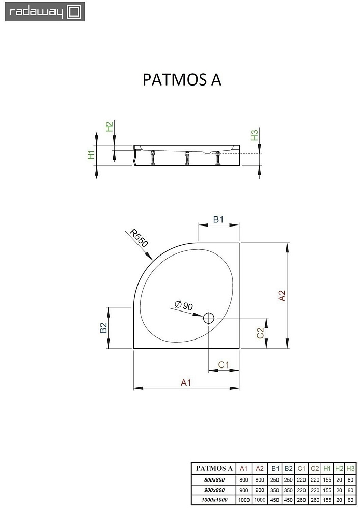 Душевой поддон Radaway Patmos A 90х90 купить в интернет-магазине Sanbest