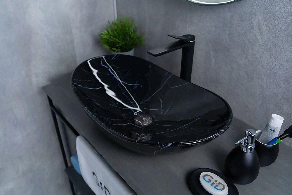 Раковина накладная Gid Lago 61 Bs9811 54467 черный мрамор купить в интернет-магазине Sanbest