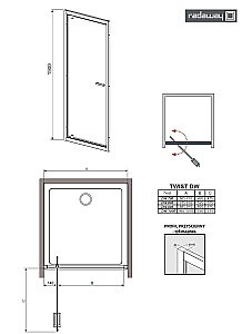 Душевая дверь Radaway Twist DWJ 80 стекло прозрачное купить в интернет-магазине Sanbest