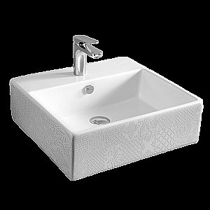 Раковина накладная Artceram Quadro 50 QUL002 01 86 белая с декором Cementina купить в интернет-магазине Sanbest