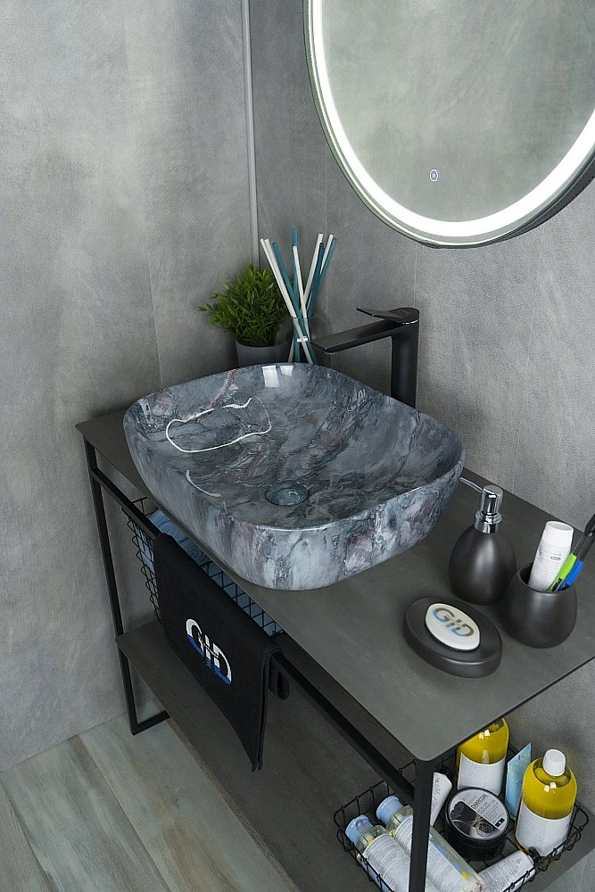 Раковина накладная Gid Geometrico 50 K397G124 54401 серый мрамор купить в интернет-магазине Sanbest