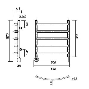 Полотенцесушитель электрический Domoterm Калипсо П5 500x500 БЕЛ E белый купить в интернет-магазине сантехники Sanbest
