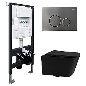 Унитаз подвесной Abber Rechteck AC1201MB-AC0105-AC0121NG черный матовый, безободковый, с инсталляцией, с крышкой микролифт, с кнопкой никель купить в интернет-магазине Sanbest