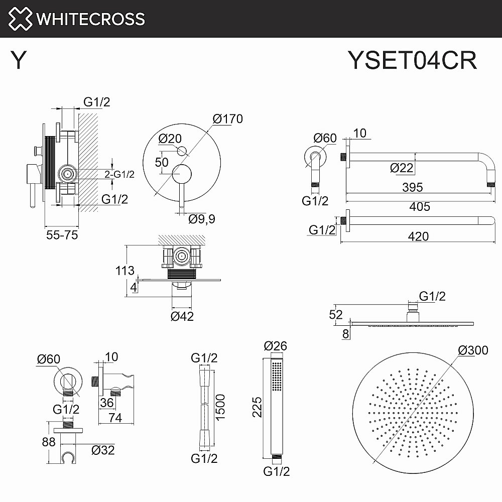 Душевая система WhiteCross Y YSET04CR хром купить в интернет-магазине сантехники Sanbest