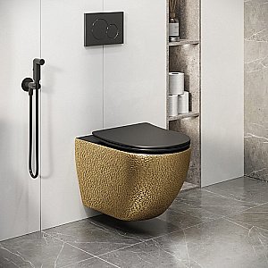 Унитаз подвесной Grossman Color GR-4411GBLS безободковый, с крышкой микролифт, золото/декор купить в интернет-магазине Sanbest