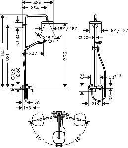 Душевая система Hansgrohe Croma Select E Showerpipe 180 2jet 27258400 купить в интернет-магазине сантехники Sanbest