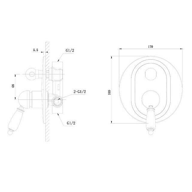 Смеситель для душа Caprigo Adria–Uno 02-551-VOT купить в интернет-магазине сантехники Sanbest