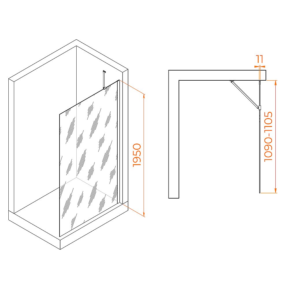 Душевое ограждение RGW Walk In WA-102-B 110 351010211-24 стекло матовое/профиль черный купить в интернет-магазине Sanbest