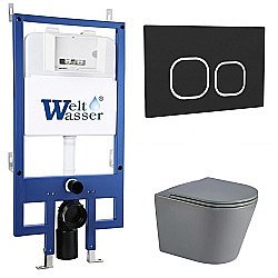 Унитаз с инсталляцией WeltWasser BAMBERG 545+SALZBACH 041 MT-GR+BAMBERG BL серый матовый/кнопка черная, безободковый, с крышкой микролифт, слив торнадо купить в интернет-магазине Sanbest