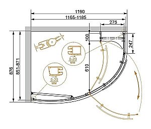 Душевой уголок Cezares Elena 120x90 ELENA-RH-1 стекло прозрачное/профиль хром купить в интернет-магазине Sanbest
