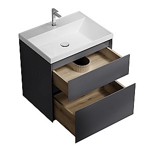 Тумба с раковиной подвесная Grossman МЕРКАДО 60 с 2-я ящ, графит матовая для ванной в интернет-магазине Sanbest