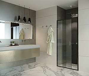 Душевая дверь Alex Baitler 150 AB61C150 стекло прозрачное/профиль черный матовый купить в интернет-магазине Sanbest