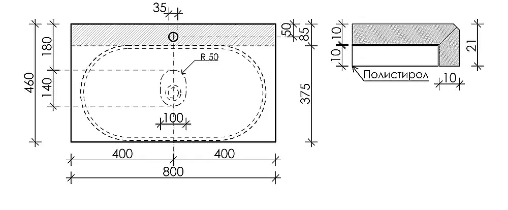 Столешница Sancos 80 TT80A2X с отверстием под смеситель, бежевая для ванной в интернет-магазине сантехники Sanbest