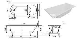 Ванна Taliente Orta Stretto OR17075Stretto 170х75 белая купить в интернет-магазине Sanbest