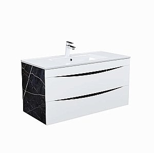 Тумба с раковиной Iddis Cloud CLO10B0i95K 100 белая матовая/черный мрамор для ванной в интернет-магазине Sanbest