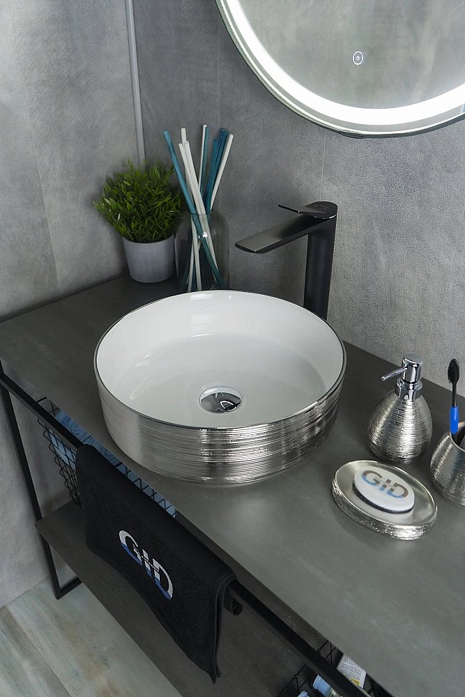 Раковина накладная Gid 36 D1357h031 53328 белая, серебро купить в интернет-магазине Sanbest