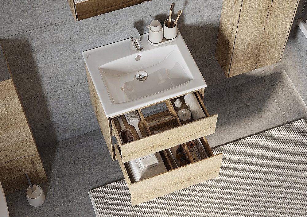 Тумба с раковиной Акватон Либерти 60 дуб эльвезия для ванной в интернет-магазине Sanbest