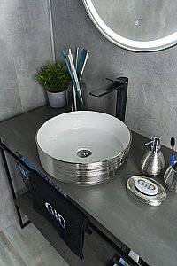 Раковина накладная Gid 36 D1357h031 53328 белая, серебро купить в интернет-магазине Sanbest