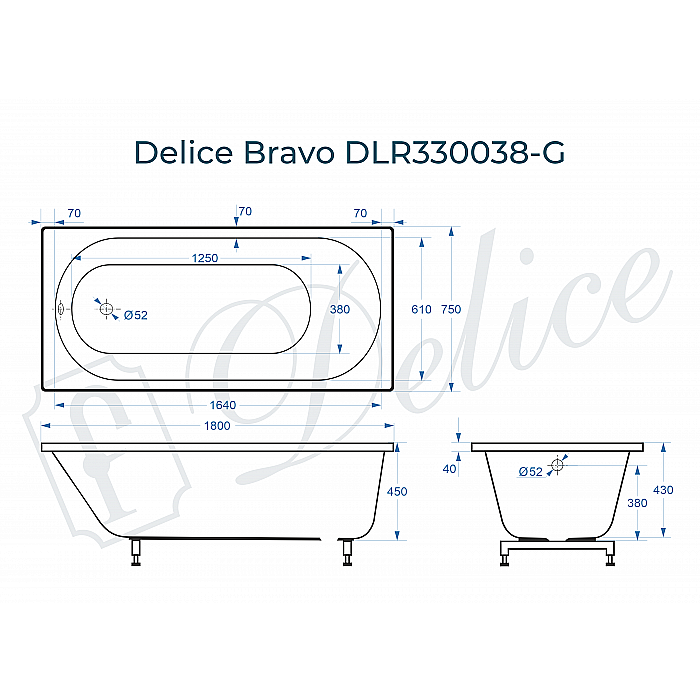 Ванна Delice Bravo DLR330038-G 180х75 белая купить в интернет-магазине Sanbest