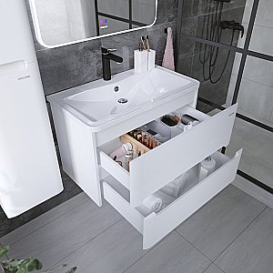 Тумба с раковиной подвесная Grossman АДЕЛЬ-НОРМА 80 белая для ванной в интернет-магазине Sanbest