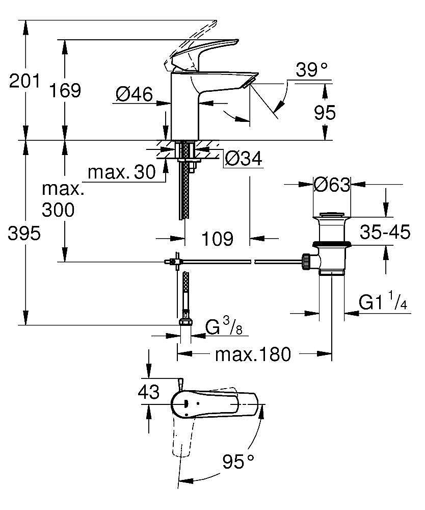 Смеситель для раковины Grohe Eurosmart 32926003 хром купить в интернет-магазине сантехники Sanbest