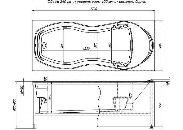 Акриловая ванна Aquanet Tessa NEW 242925 170x70 с к/с купить в интернет-магазине Sanbest