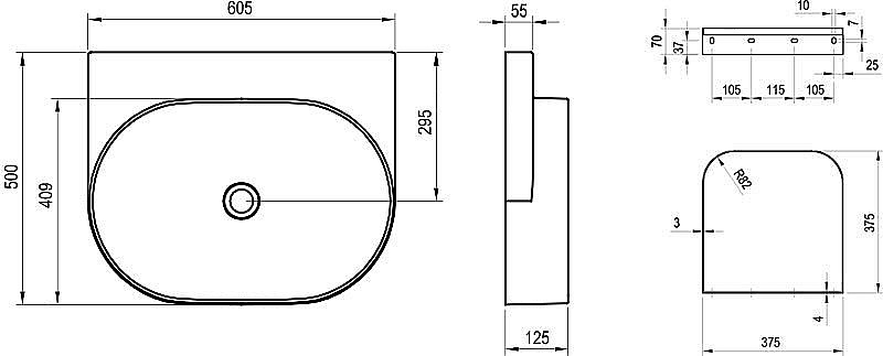 Раковина Ravak Yard 60 дымчато-серая/кронштейн белый купить в интернет-магазине Sanbest