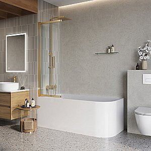 Шторка для ванны BelBagno LUCE-VF-11-90/145-C-ORO стекло прозрачное/профиль золото купить в интернет-магазине Sanbest
