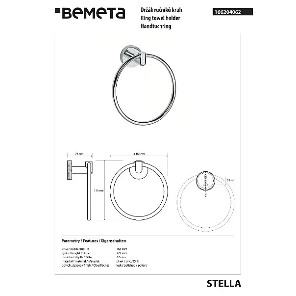 Полотенцедержатель Bemeta Stella 166204062 хром купить в интернет-магазине сантехники Sanbest