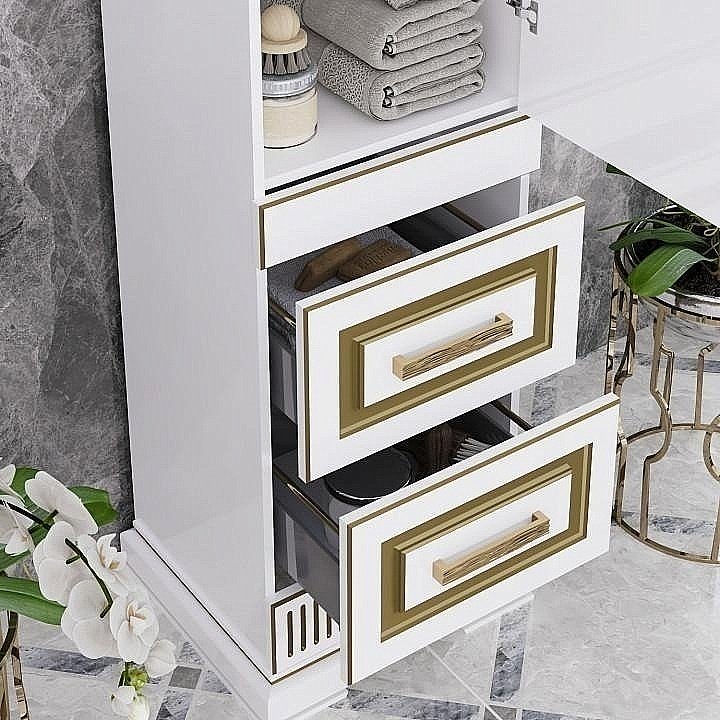 Пенал Опадирис Оникс 49 белый/золотая патина для ванной в интернет-магазине сантехники Sanbest