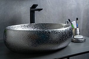 Раковина накладная Gid Lago 48 9030s 52235 серебро купить в интернет-магазине Sanbest