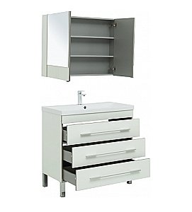 Тумба с раковиной Aquanet Верона 90/Нота New 90 напольная с 3 ящиками белая глянцевая для ванной в интернет-магазине Sanbest