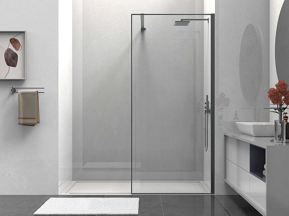 Душевое ограждение Vincea Walk-In VSW-1HS100CLGM 100 стекло прозрачное/профиль вороненая сталь купить в интернет-магазине Sanbest