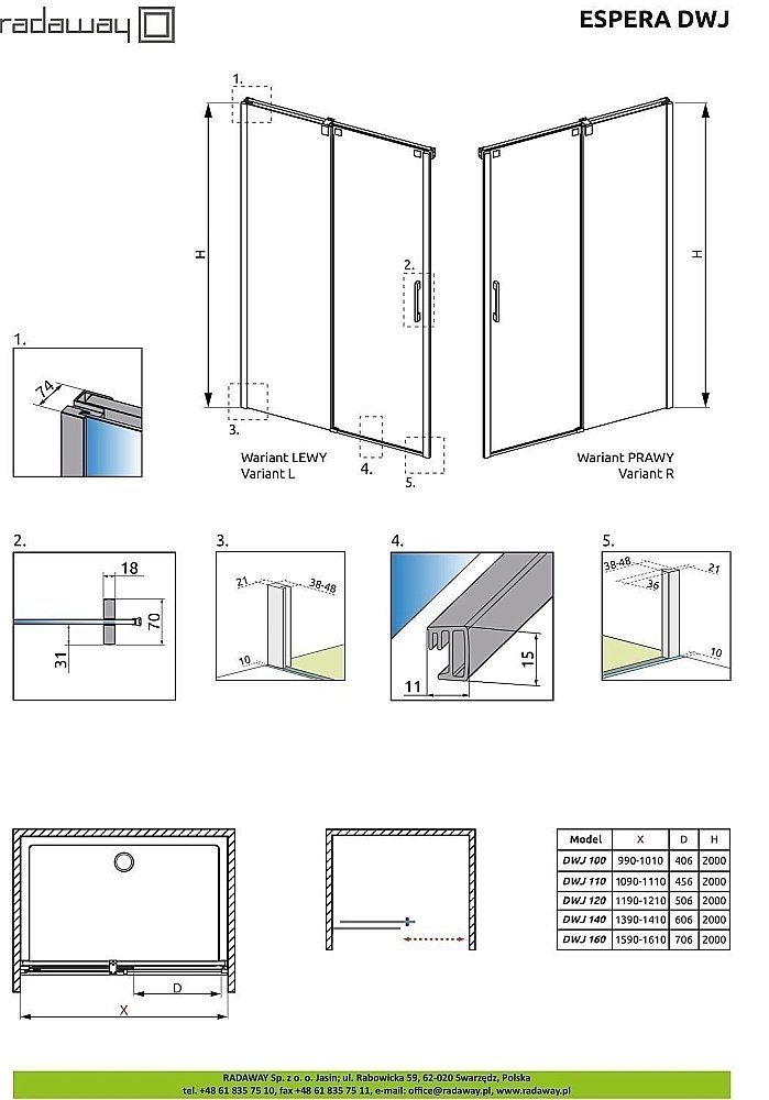 Душевая дверь Radaway Espera DWJ 140 купить в интернет-магазине Sanbest