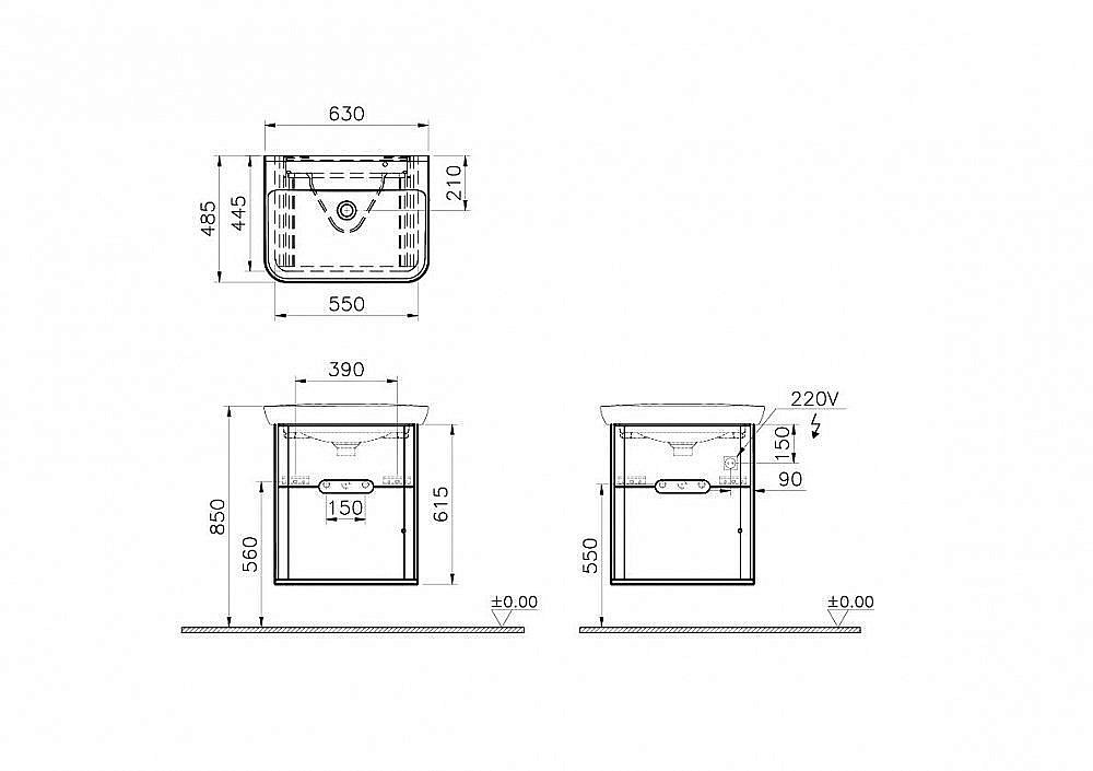 Тумба с раковиной Vitra Sento 65 матовый антрацит для ванной в интернет-магазине Sanbest