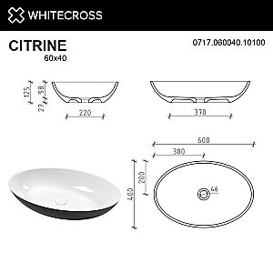 Раковина накладная WhiteCross Citrine 60 0717.060040.10100 черная, белая купить в интернет-магазине Sanbest