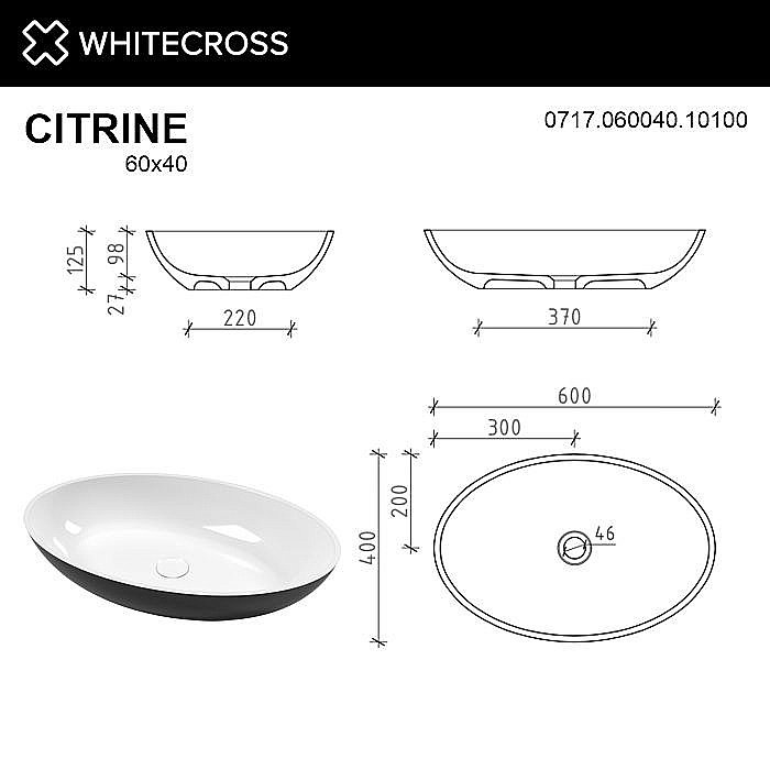 Раковина накладная WhiteCross Citrine 60 0717.060040.10100 черная, белая купить в интернет-магазине Sanbest