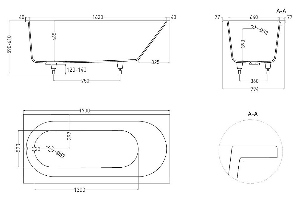 Ванна Salini Ornella S-Stone 170х80 102324MF RAL матовая купить в интернет-магазине Sanbest