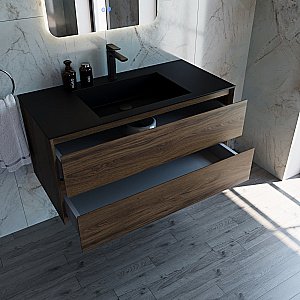 Тумба с раковиной Vincea Luka 100 VMC-2L100CO/VCB-13100B тёмный дуб/раковина черная для ванной в интернет-магазине Sanbest