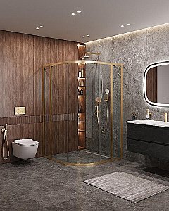 Душевой уголок Cezares Molveno 120x120 R-11-90+30-C-BORO-IV стекло прозрачное/профиль золото брашированное купить в интернет-магазине Sanbest