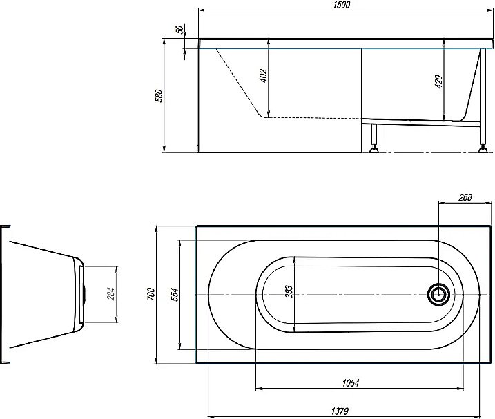 Акриловая ванна Alex Baitler Модерн 150х70 белая купить в интернет-магазине Sanbest
