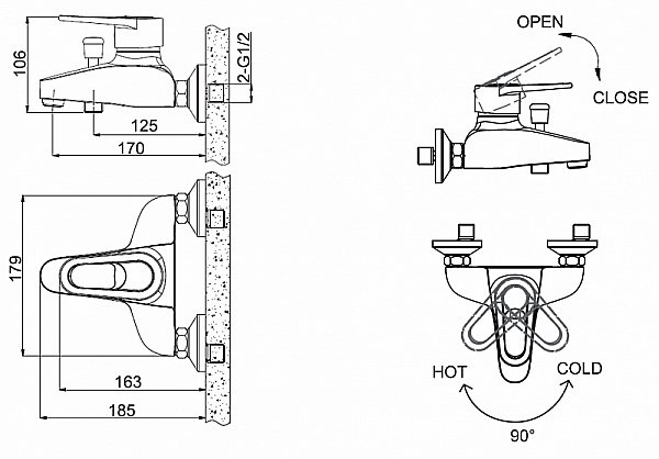 Смеситель для ванны BRAVAT Loop F6124182CP-01-RUS купить в интернет-магазине сантехники Sanbest