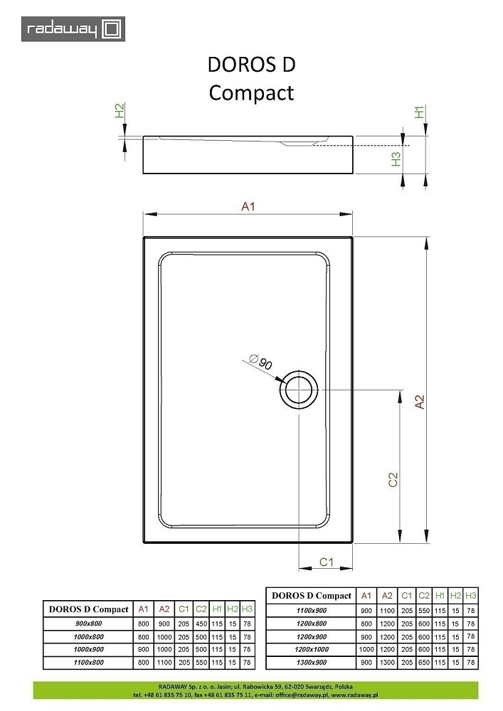 Душевой поддон Radaway Doros D Compact 100x90 купить в интернет-магазине Sanbest