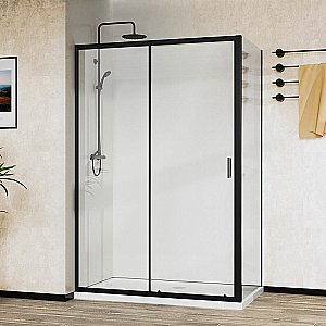 Душевой уголок Vincea City VSR-5CT9012CLB 120х90 стекло прозрачное/профиль черный купить в интернет-магазине Sanbest