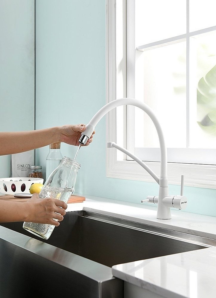 Смеситель для кухни Paulmark Sigen Si213111-WH белый матовый купить в интернет-магазине сантехники Sanbest