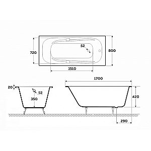 Ванна чугунная Delice Flex Elite DLR230631R-AS 170х80 белая купить в интернет-магазине Sanbest